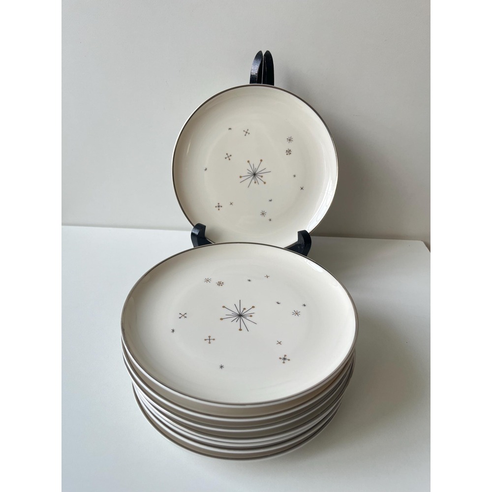 8pc Evening Star Syracuse China Atomic Age Bread Dessert Side Plates MCM USA